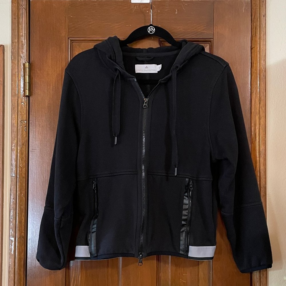 Adidas Ladies (S) Black Cropped Hoodie Zippered Sweatshirt